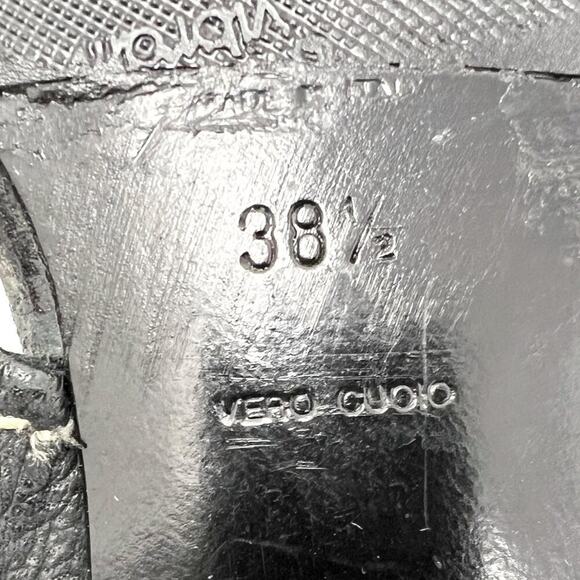 Prada Black Leather Logo Thong Kitten Heel Sandals Size 38.5 EU - Picture 6 of 8